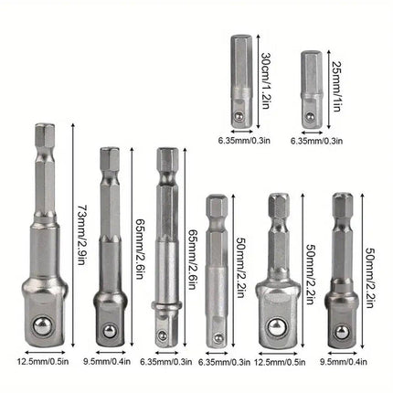 8pcs Hex Shank Socket Adapter Set 1/4 3/8 1/2 Inch Impact Driver Drill Bits.