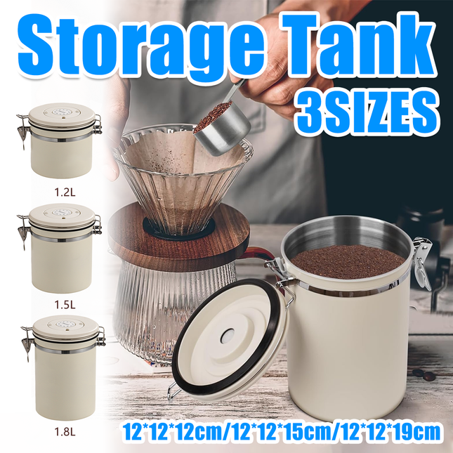 3 Sizes Stainless Steel Coffee Bean Powder Storage Jar Sealed Canister with Valve - 1.2L.