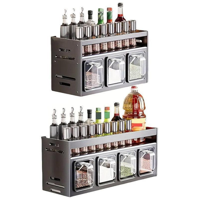 Wall Mounted Kitchen Spice Box Shelf Multifunctional Organiser for Herbs Spices - 3-Grids.