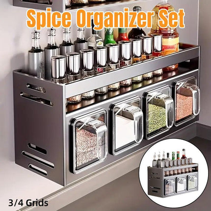 Wall Mounted Kitchen Spice Box Shelf Multifunctional Organiser for Herbs Spices - 4-Grids.