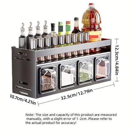 Wall Mounted Kitchen Spice Box Shelf Multifunctional Organiser for Herbs Spices - 4-Grids.