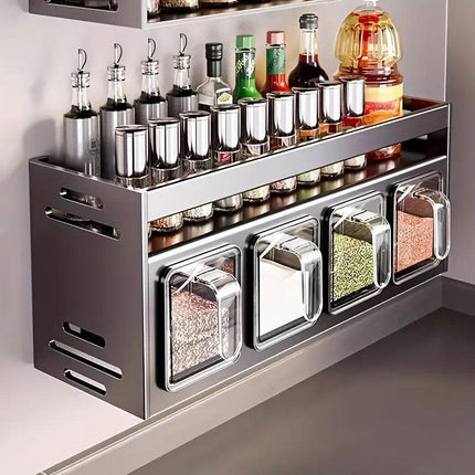Wall Mounted Kitchen Spice Box Shelf Multifunctional Organiser for Herbs Spices - 4-Grids.