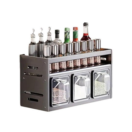 Wall Mounted Kitchen Spice Box Shelf Multifunctional Organiser for Herbs Spices - 4-Grids.