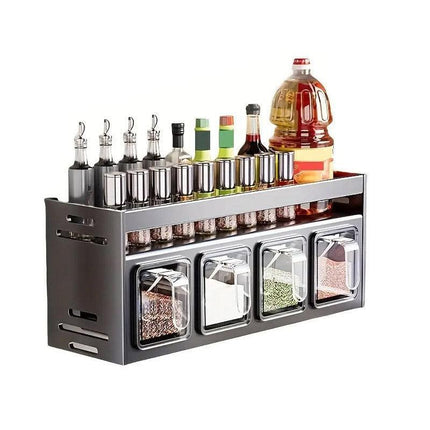 Wall Mounted Kitchen Spice Box Shelf Multifunctional Organiser for Herbs Spices - 4-Grids.