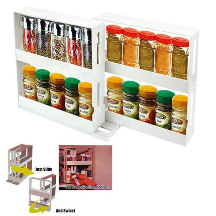 Slide Cabinet Organiser Rack Storage Pantry Kitchen Shelf Spice Jars Can Holder.