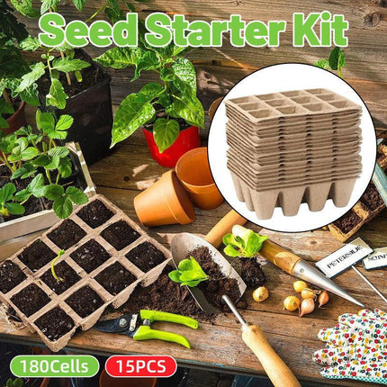 15pcs Pulp Seedling Cups 12 Compartments Nursery Incubators Plant Grow Trays.