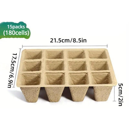 15pcs Pulp Seedling Cups 12 Compartments Nursery Incubators Plant Grow Trays.