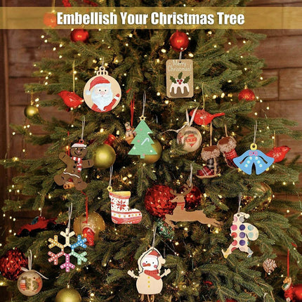 Wooden Christmas Hanging Ornament for Tree DIY Craft Decoration 10pcs - Bell.
