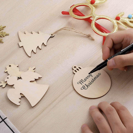 Wooden Christmas Hanging Ornament for Tree DIY Craft Decoration 10pcs - Christmas Tree.