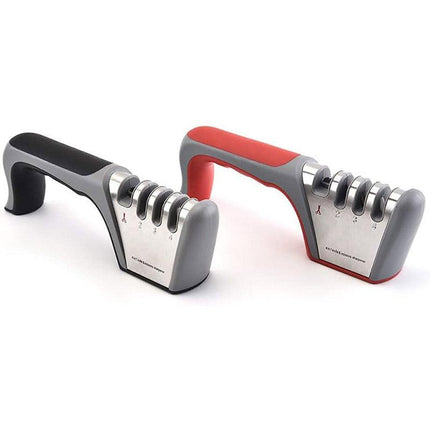 Four Stage Knife Sharpener Multifunction Kitchen Blade Sharpening Tool Quick Use - Red.
