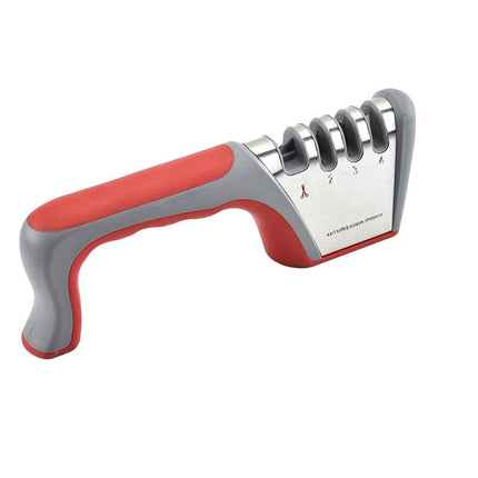 Four Stage Knife Sharpener Multifunction Kitchen Blade Sharpening Tool Quick Use - Red.