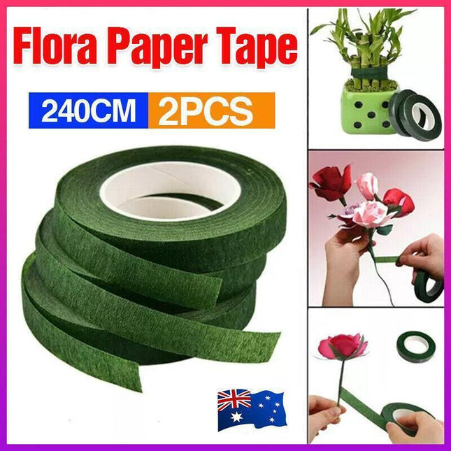 2PCS Green Floral Tape for DIY Craft Flower Wrapping and Bouquet Stems 240cm.
