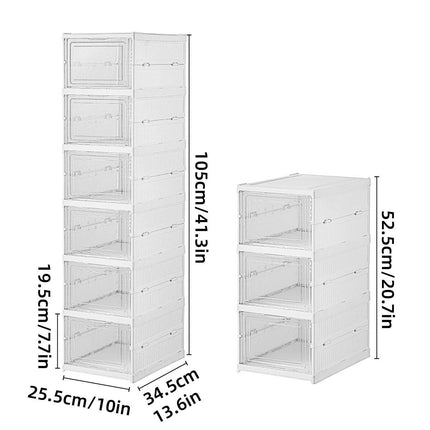 Easy Assemble Shoe Box Foldable Rack 3/6 Layers Storage Transparent Drawers - 3-Tier.