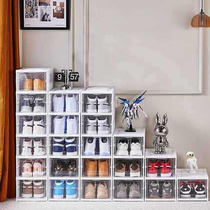 Easy Assemble Shoe Box Foldable Rack 3/6 Layers Storage Transparent Drawers - 3-Tier.
