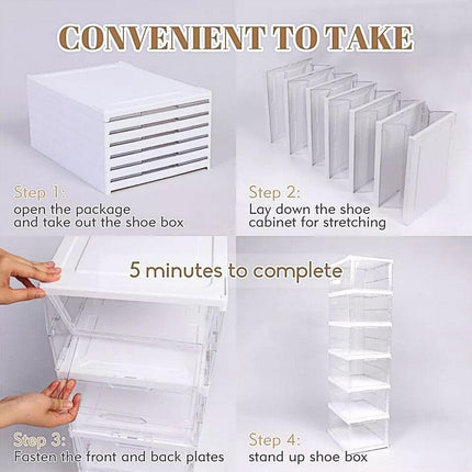 Easy Assemble Shoe Box Foldable Rack 3/6 Layers Storage Transparent Drawers - 3-Tier.