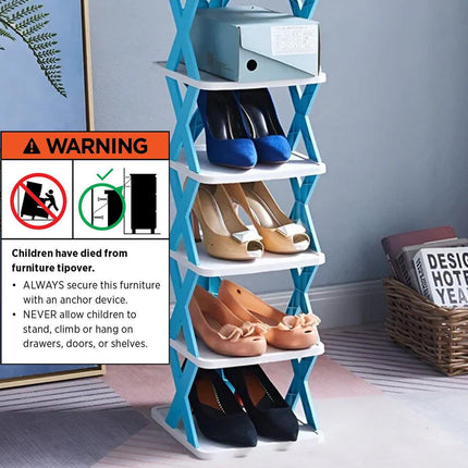 6/7 Tier Shoe Rack Space Saving Small Shoe Cabinet Storage Shelf Organizer - Blue-7 Layer.