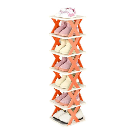 6/7 Tier Shoe Rack Space Saving Small Shoe Cabinet Storage Shelf Organizer - Blue-7 Layer.