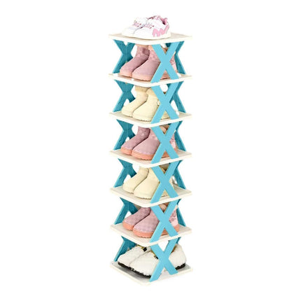 6/7 Tier Shoe Rack Space Saving Small Shoe Cabinet Storage Shelf Organizer - Blue-7 Layer.