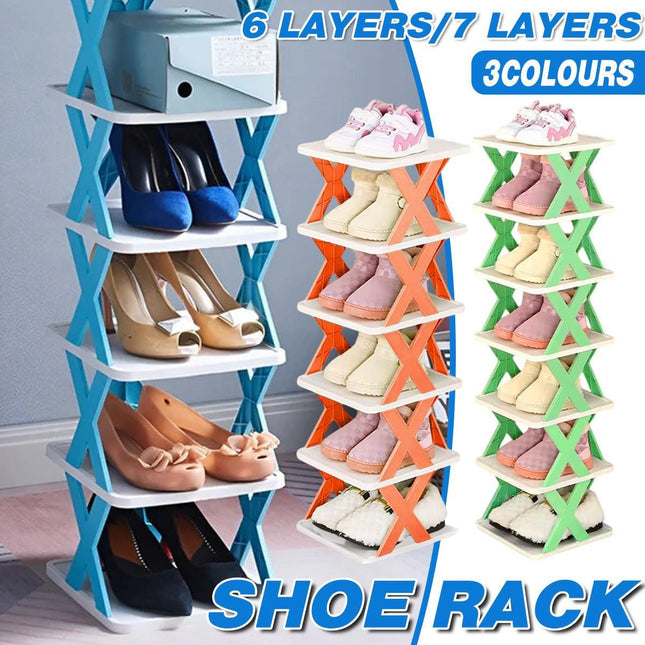 6/7 Tier Shoe Rack Space Saving Small Shoe Cabinet Storage Shelf Organizer - Orange-7 Layer.