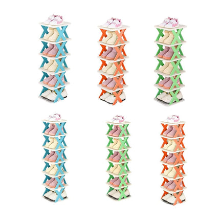 6/7 Tier Shoe Rack Space Saving Small Shoe Cabinet Storage Shelf Organizer - Orange-7 Layer.