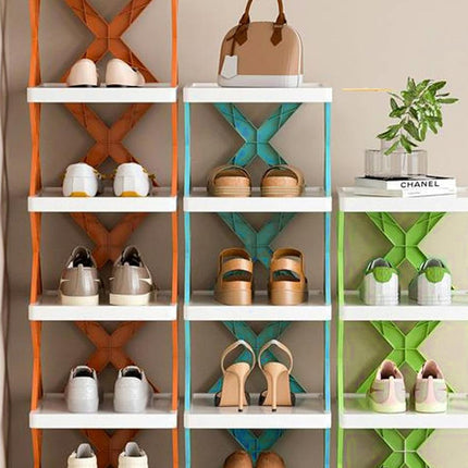 6/7 Tier Shoe Rack Space Saving Small Shoe Cabinet Storage Shelf Organizer - Orange-7 Layer.