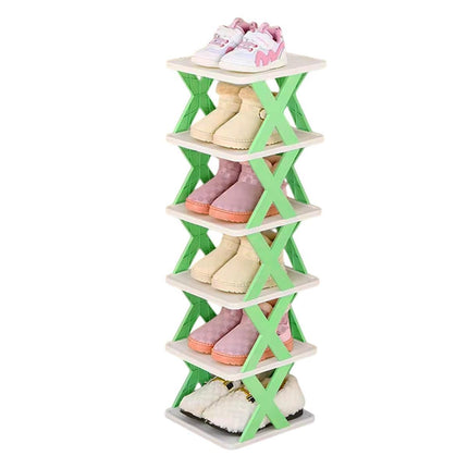 6/7 Tier Shoe Rack Space Saving Small Shoe Cabinet Storage Shelf Organizer - Orange-7 Layer.