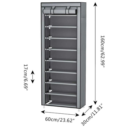 10 Tier Black Shoe Rack Dustproof Organiser Shoe Storage Cabinet for Home Use.