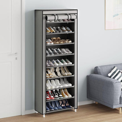 10 Tier Black Shoe Rack Dustproof Organiser Shoe Storage Cabinet for Home Use.