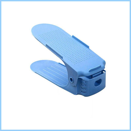 20X Shoe Rack Display Case Box Adjustable Slots Organizer Storage Holder - Blue.
