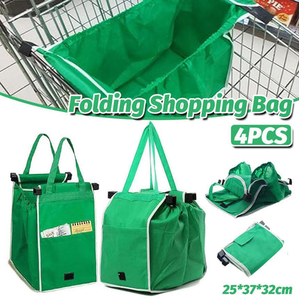 4 x Reusable Supermarket Shopping Trolley Clip-on Large Foldable Grab Handle Bag.