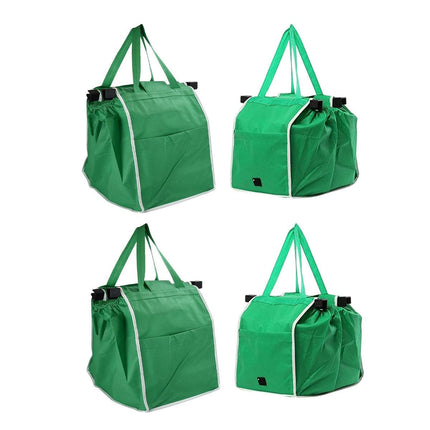 4 x Reusable Supermarket Shopping Trolley Clip-on Large Foldable Grab Handle Bag.