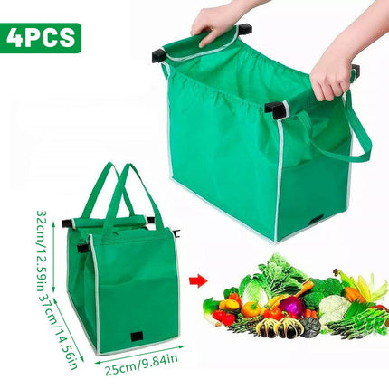 4 x Reusable Supermarket Shopping Trolley Clip-on Large Foldable Grab Handle Bag.