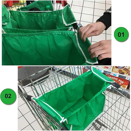 4 x Reusable Supermarket Shopping Trolley Clip-on Large Foldable Grab Handle Bag.