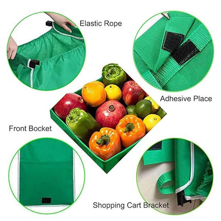 4 x Reusable Supermarket Shopping Trolley Clip-on Large Foldable Grab Handle Bag.