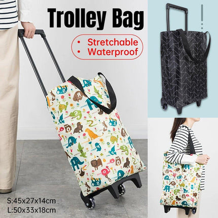 Lightweight Folding Shopping Cart Trolley with Wheels Retractable Tote Bag - White-Big.