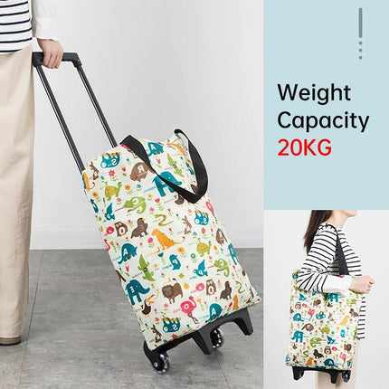 Lightweight Folding Shopping Cart Trolley with Wheels Retractable Tote Bag - White-Big.