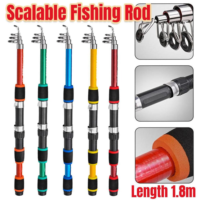 Telescopic Fishing Rod Lightweight Portable Sea Casting Rod Durable Glass Steel - Red.