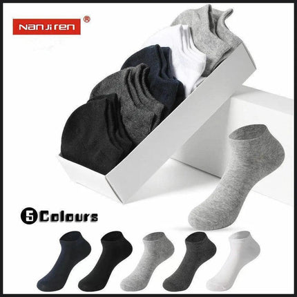 Nanjiren 5 Pairs Socks Mens Men Low Cut Socks Ankle Soft Cotton Trainer Sport - Light Grey 5 Pairs.