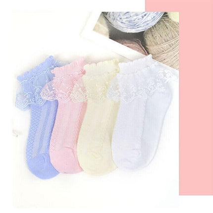 Lace Ruffle Frilly Short Socks for Girls Ankle Length M Size Fits 4-6 Years - Pink.