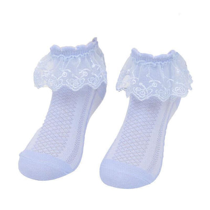 Lace Ruffle Frilly Short Socks for Girls Ankle Length M Size Fits 4-6 Years - Pink.