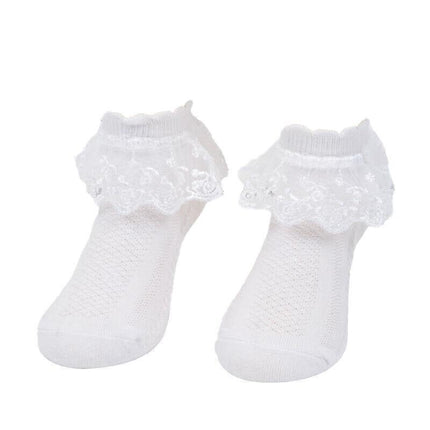 Lace Ruffle Frilly Short Socks for Girls Ankle Length M Size Fits 4-6 Years - Pink.