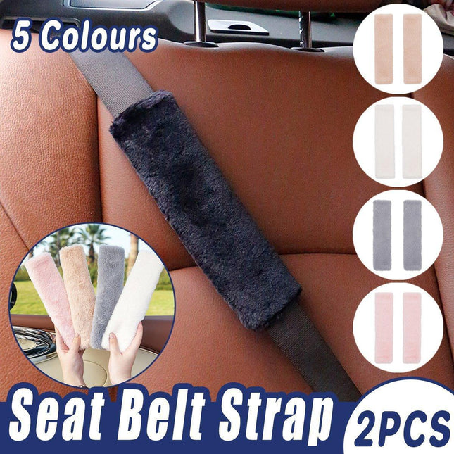 Winter Plush Shoulder Strap Cover Neck Cushion Pad for Comfortable Car Travel 2PCS - White.