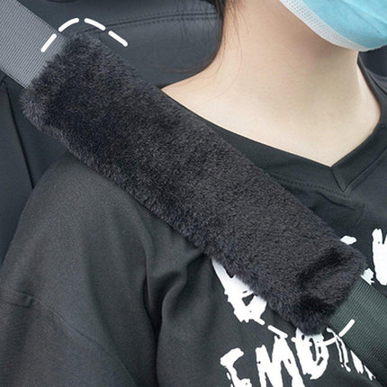 Winter Plush Shoulder Strap Cover Neck Cushion Pad for Comfortable Car Travel 2PCS - White.