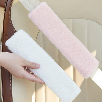 Winter Plush Shoulder Strap Cover Neck Cushion Pad for Comfortable Car Travel 2PCS - White.
