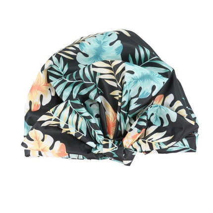 Woman Shower Cap Reusable Long Hair Large Turban Bathroom Waterproof Hair Cap - Black Background.