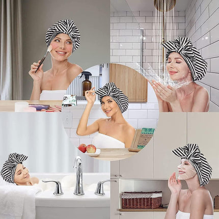 Woman Shower Cap Reusable Long Hair Large Turban Bathroom Waterproof Hair Cap - Coconut Tree.