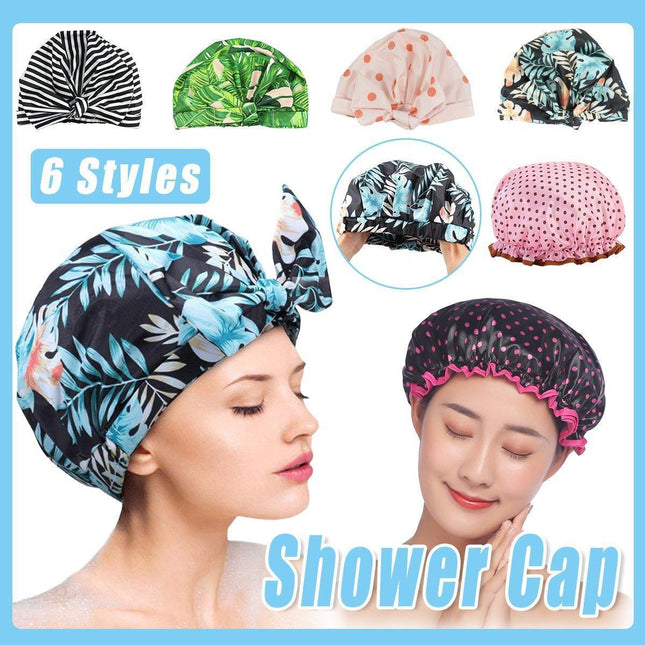 Woman Shower Cap Reusable Long Hair Large Turban Bathroom Waterproof Hair Cap - Streak.