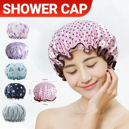 Double Layer Lux Shower Cap Bath Hat Hair Care Women Sleep Waterproof Reusable - Dark Blue.