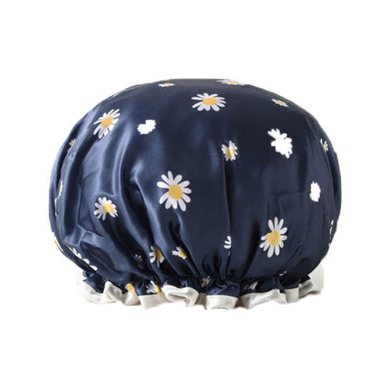Double Layer Lux Shower Cap Bath Hat Hair Care Women Sleep Waterproof Reusable - Dark Blue.