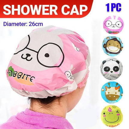 Reusable Women Girls Hair Wrap Waterproof Shower Bath Shower Cap Hat - Giraffe.